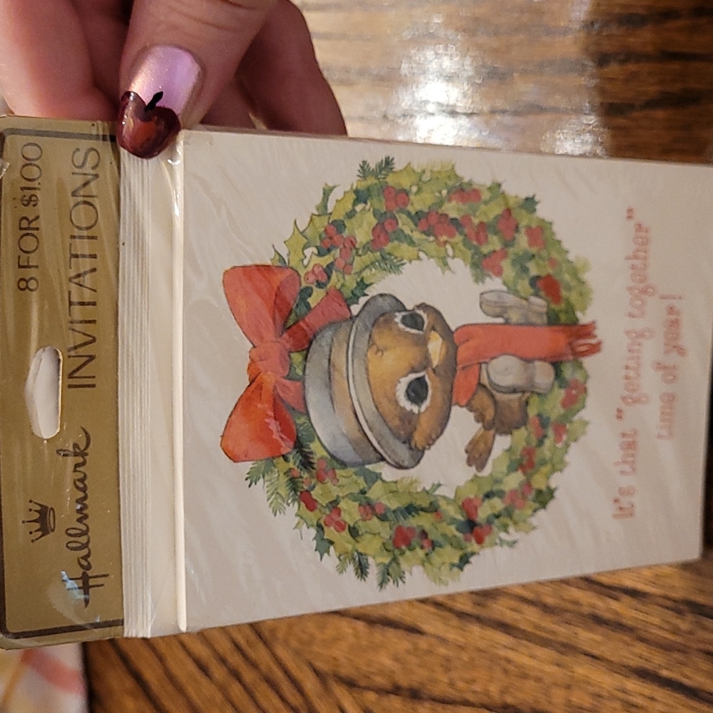 Vintage Invitations Hallmark bird wreath bow 1 package, set of 8